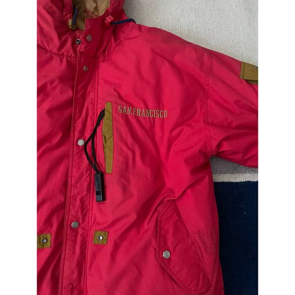 Vtg 90s NFL San Francisco 49ers Triple FaT Goose Down Sideline Long Coat Mens XL - Picture 3 of 14